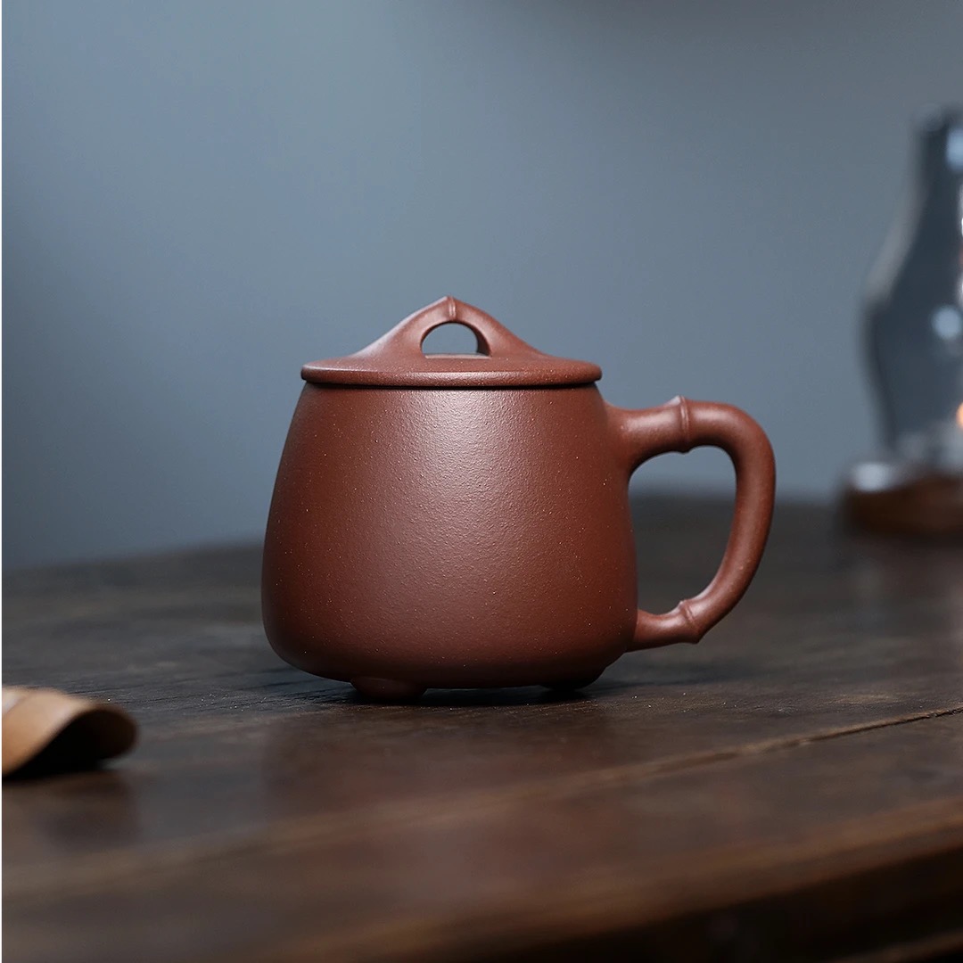 雪涓宜兴原矿紫砂中槽清竹节石瓢盖杯