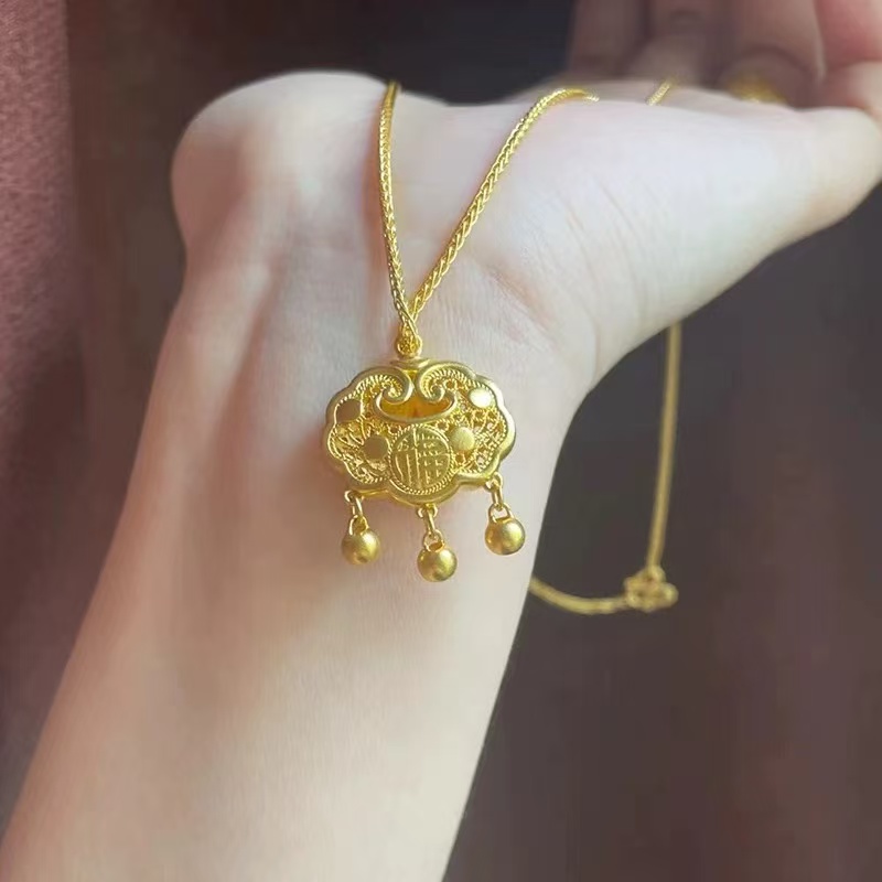 合金吊坠 合金平安锁古法合金长命富贵锁吊坠项链送女友不掉色