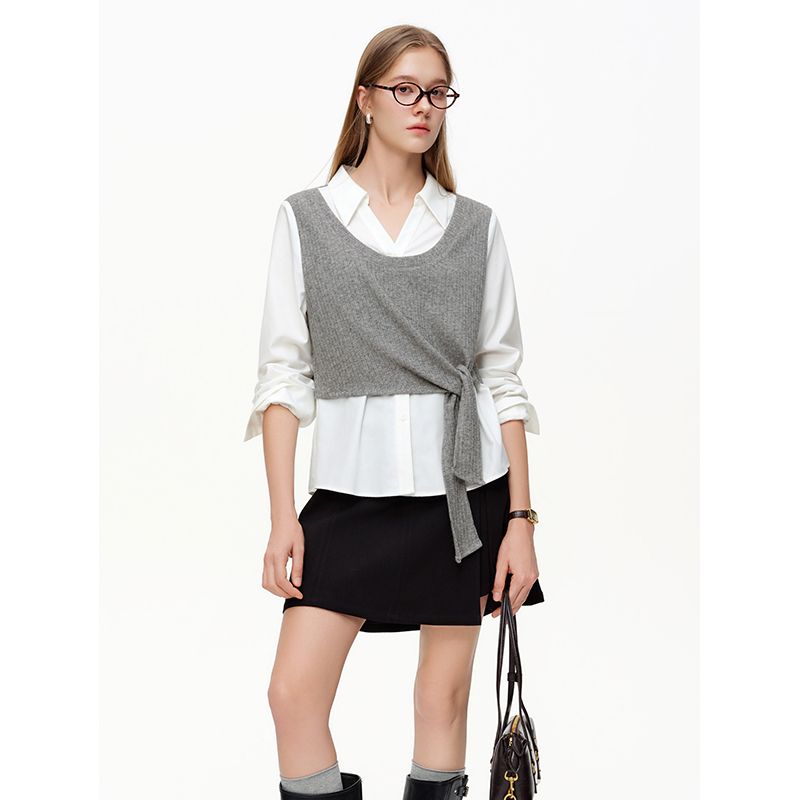 独束女装【格调留白】-假两件时尚通勤气质上衣26DS81049