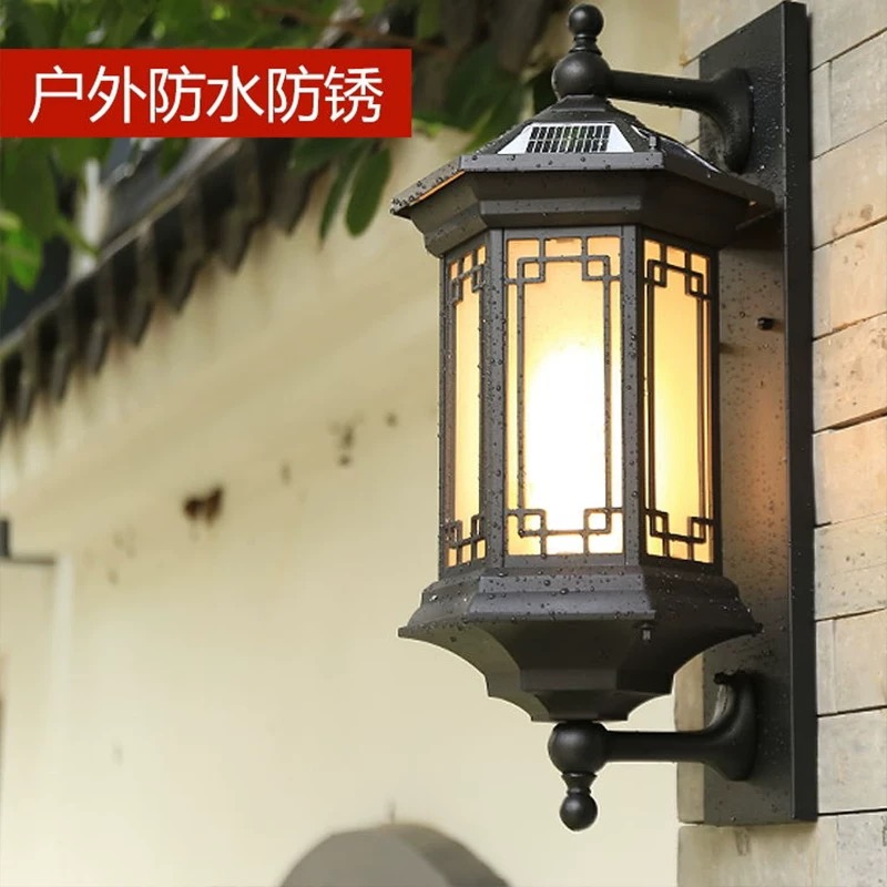 新中式太阳能壁灯户外防水庭院灯花园别墅阳台壁灯室外大门柱子灯