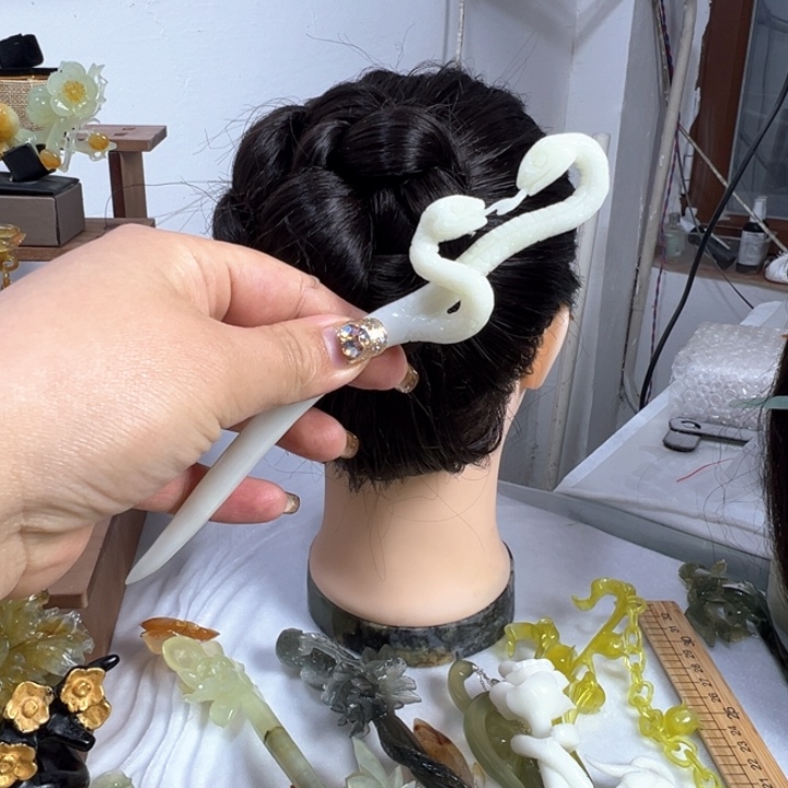 定制蛇纹石玉焱*毛货发饰