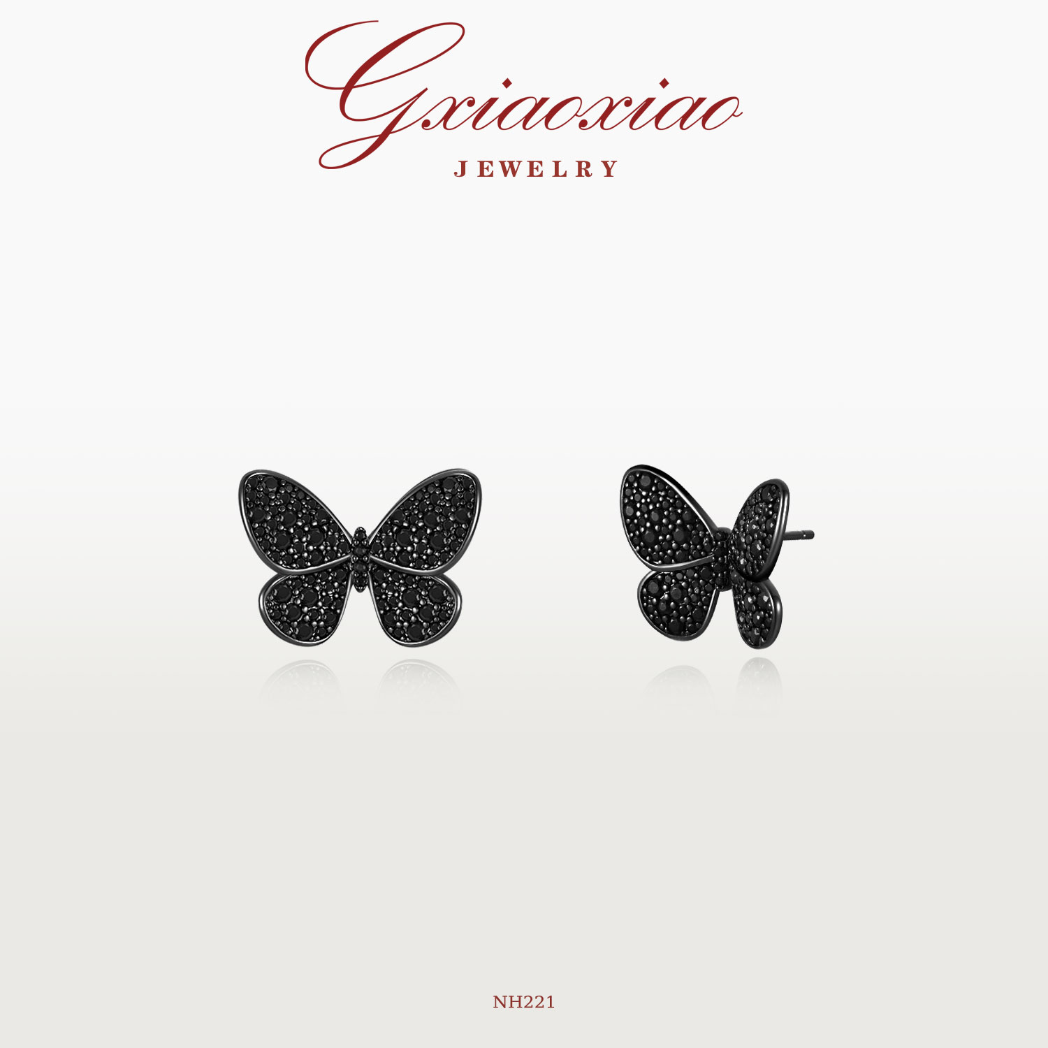 G XIAOXIAO 镀K金 法式气质时尚高级百搭黑蝴蝶耳环 NH221
