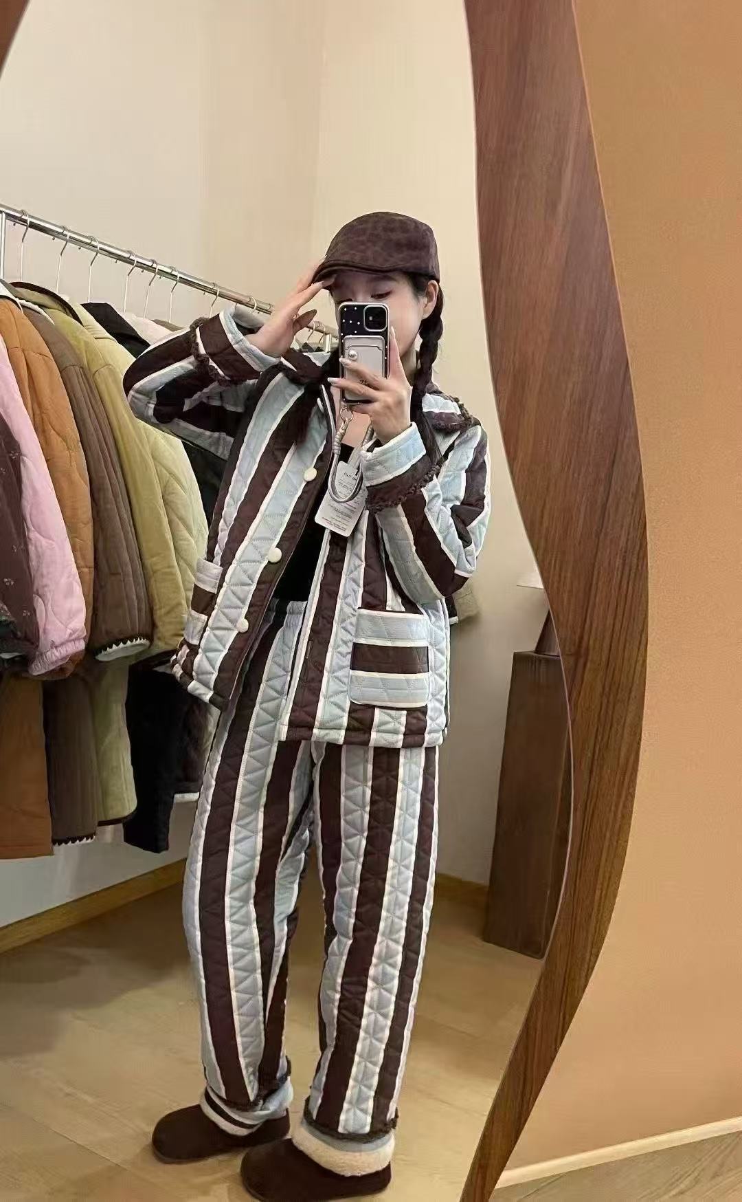 长裤冬季通用松紧长袖常规款睡衣套装网红时尚条纹