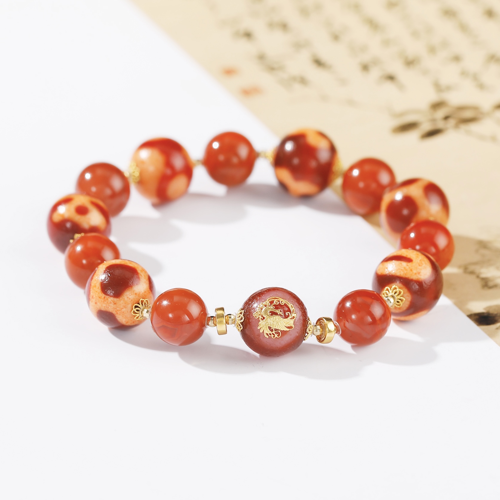 一了个卜【指引前路】凤凰红肉天珠手串—凤凰归w