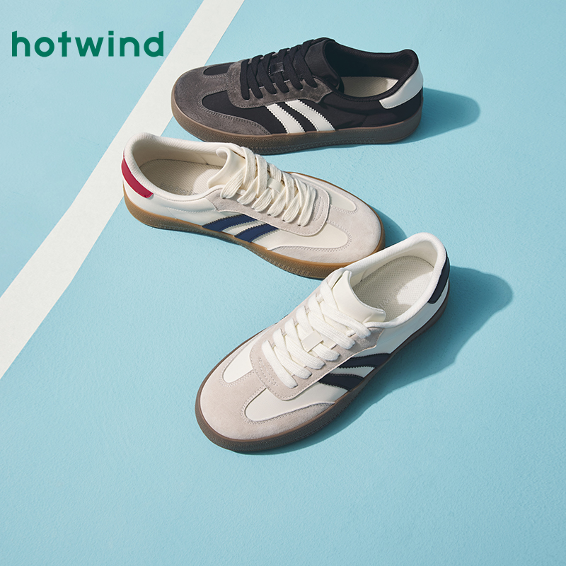 热风经典百搭系带德训鞋2025春季新款男士时尚小白鞋H14M25V01