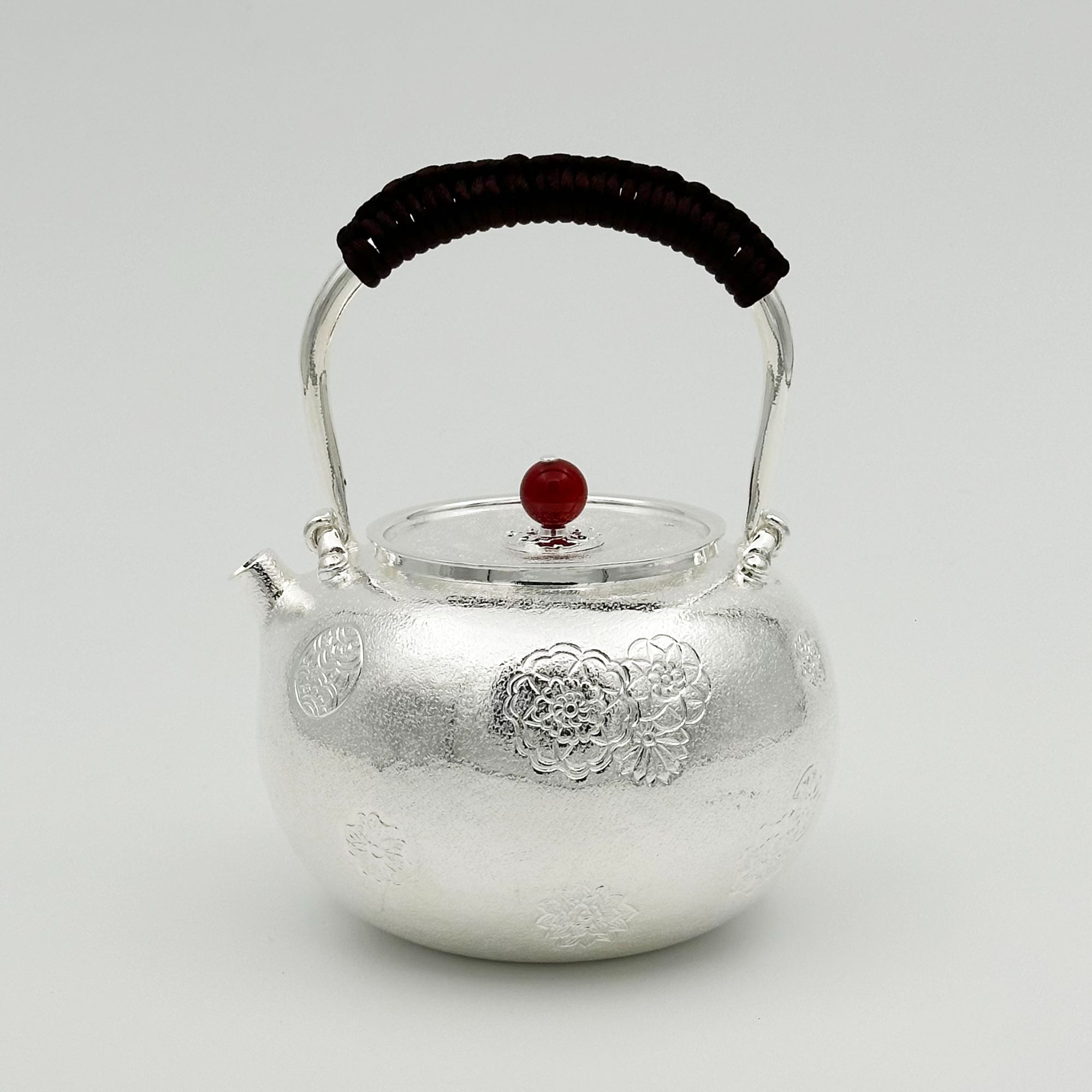 新品--手工素面柳纹太阳花提梁银壶999