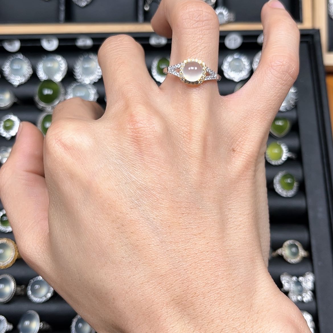 【闪购商品】岫玉戒指银S925镶嵌姜*妍