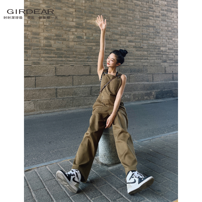 GIRDEAR/哥弟时尚经典美式复古街头潮流宽松工装背带裤1100471