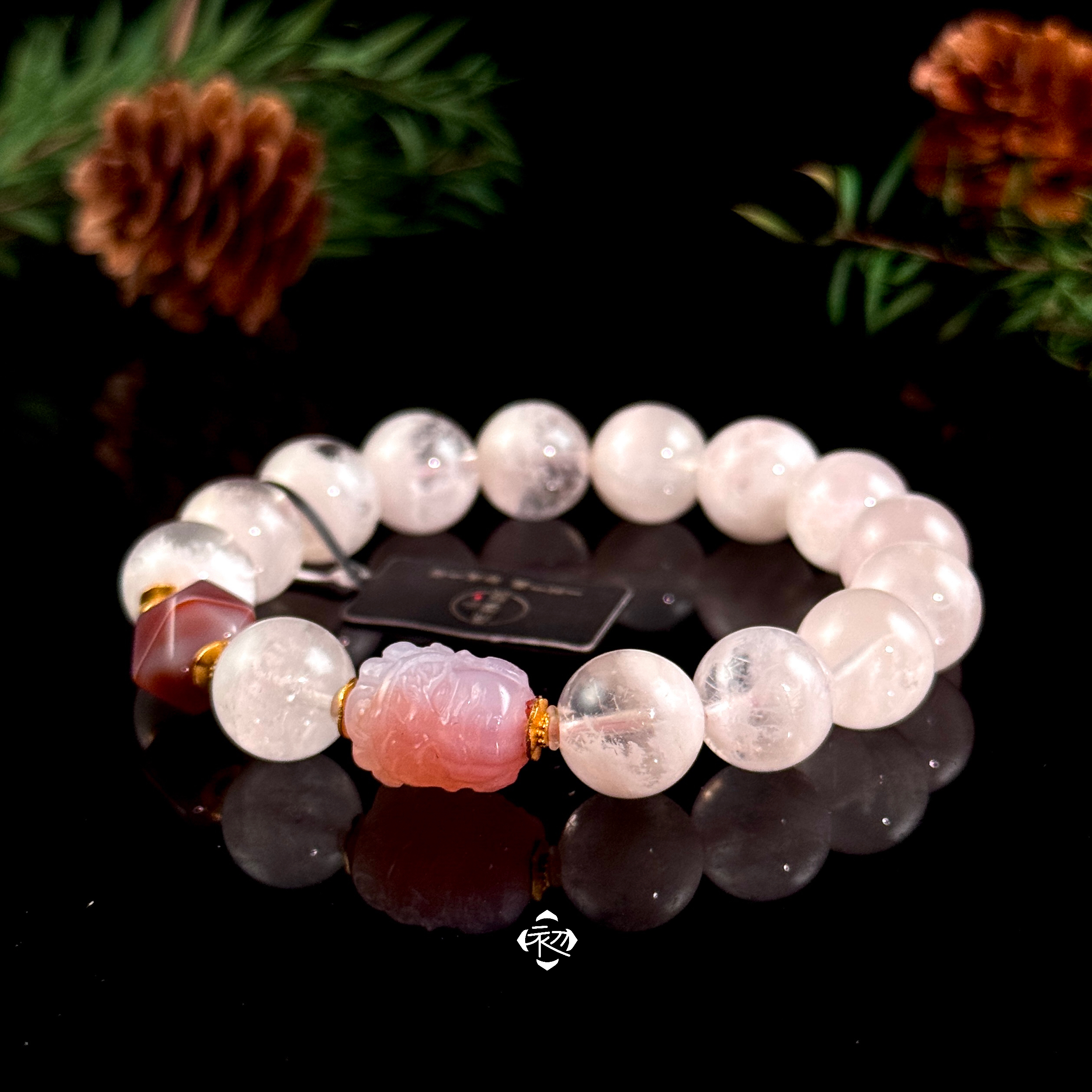 E1282C「大黑天」粉雪花幽灵 水晶 手串