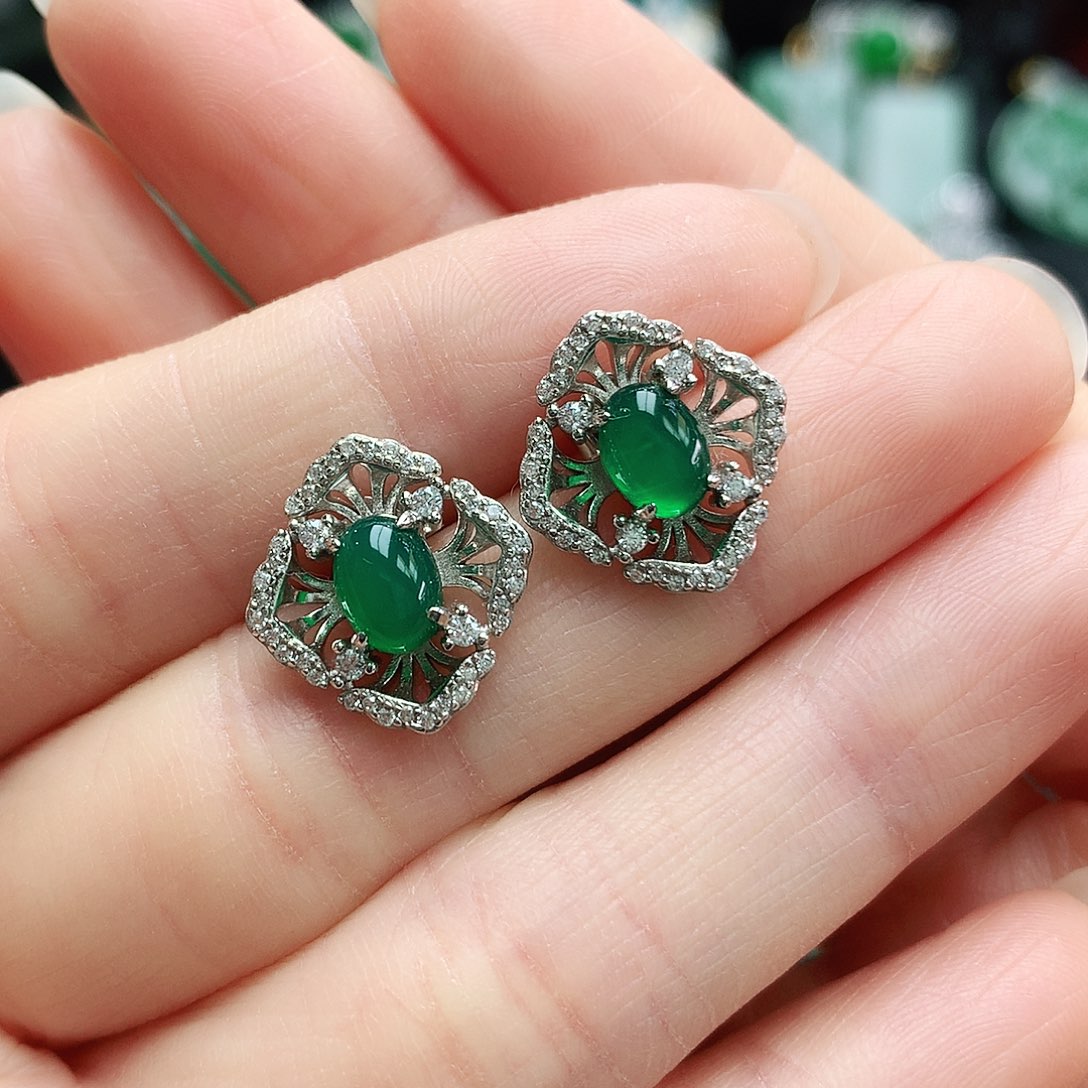 玛瑙/玉髓耳钉银S925镶嵌