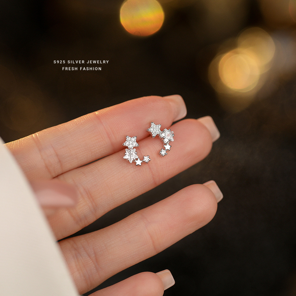 925银耳饰 925纯银微笑星星耳钉女2025新款爆款设计感时尚百搭ins
