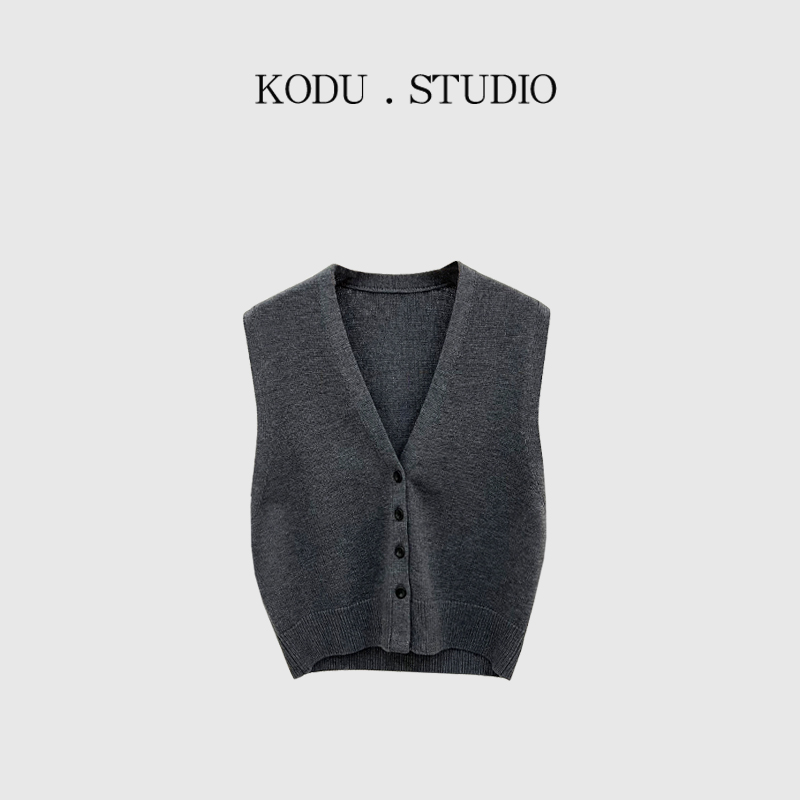 Y【刻度KODU】MT-4992春季新款时尚百搭大V领四粒扣无袖针织马甲