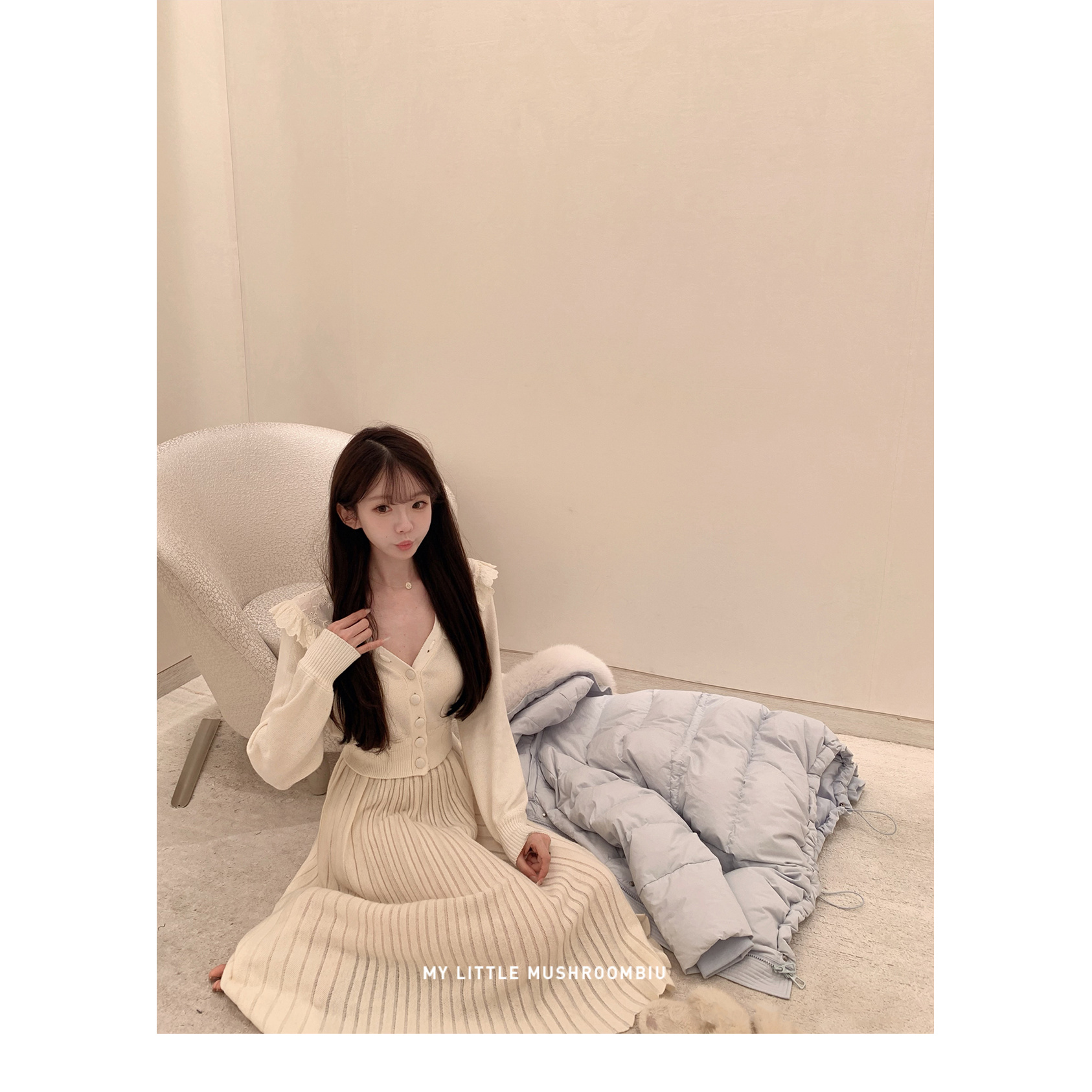 金蘑菇菇 见习丘比特 小白花内搭系列 / 少女系纯白蕾丝毛衣