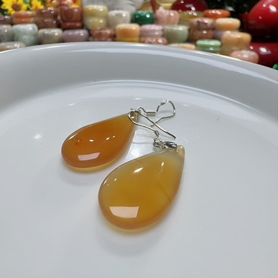 玛瑙/玉髓耳环银S925镀金镶嵌安****店