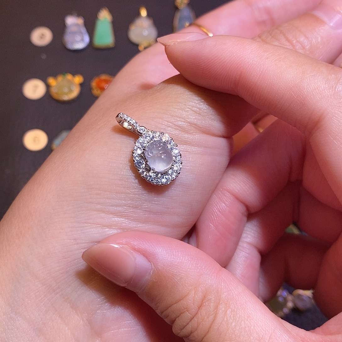 写***母翡翠银S925镶嵌项链