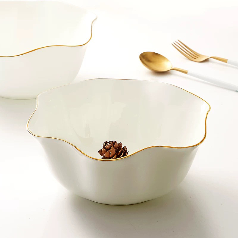 景德镇高温骨瓷【描金大汤碗组合】简约轻奢家用汤碗酸菜鱼碗