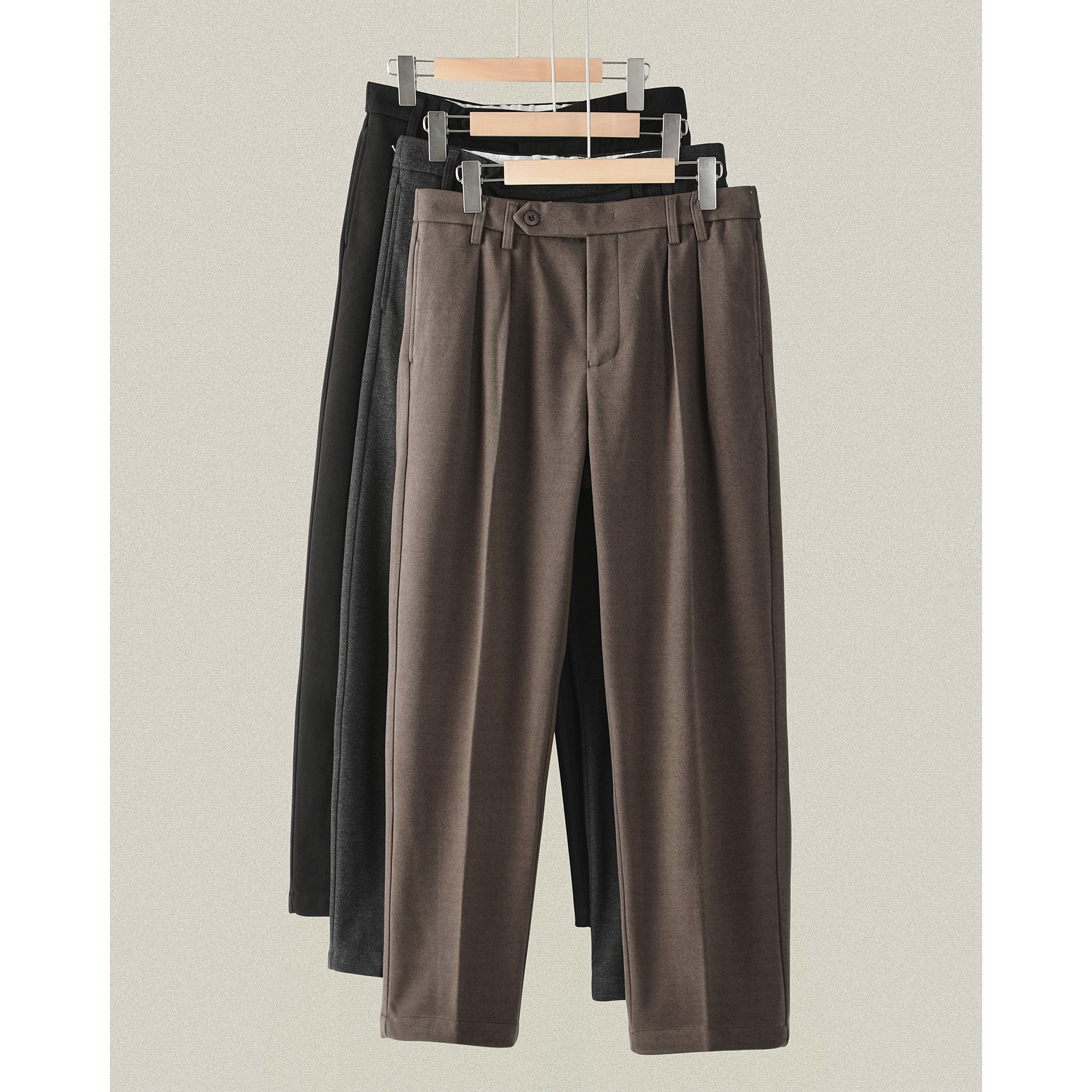 垂坠感男裤秋冬季加厚仿羊毛锥形小萝卜宽松直筒毛呢休闲男款长裤