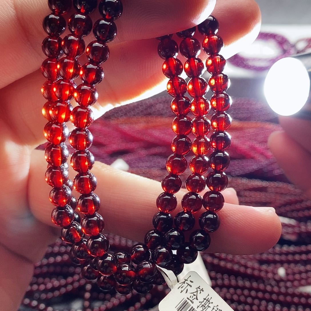 石榴石手链未镶嵌5.5mm橙红鸽血红9A