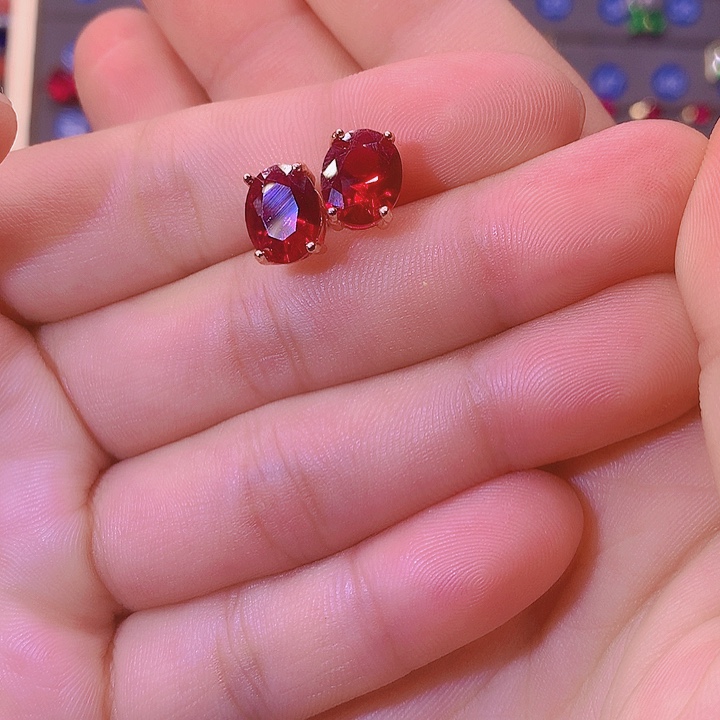 耳饰银S925镶嵌红宝石