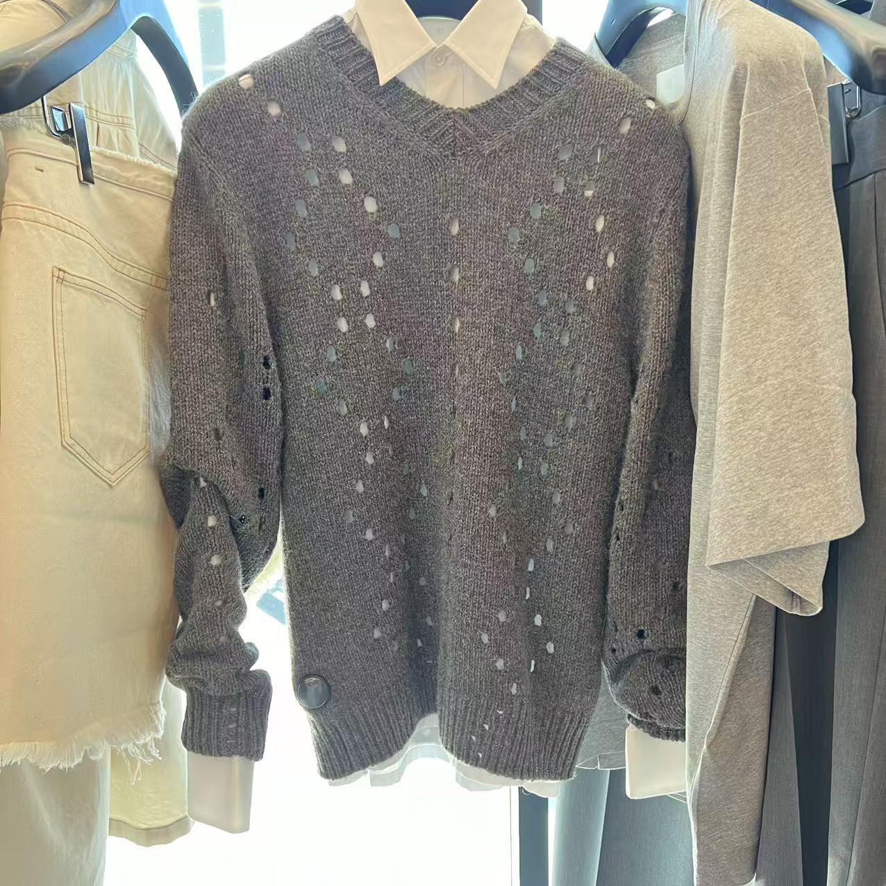 全新未使用 Givenchy/纪梵希 /七七/灰色镂空毛衣