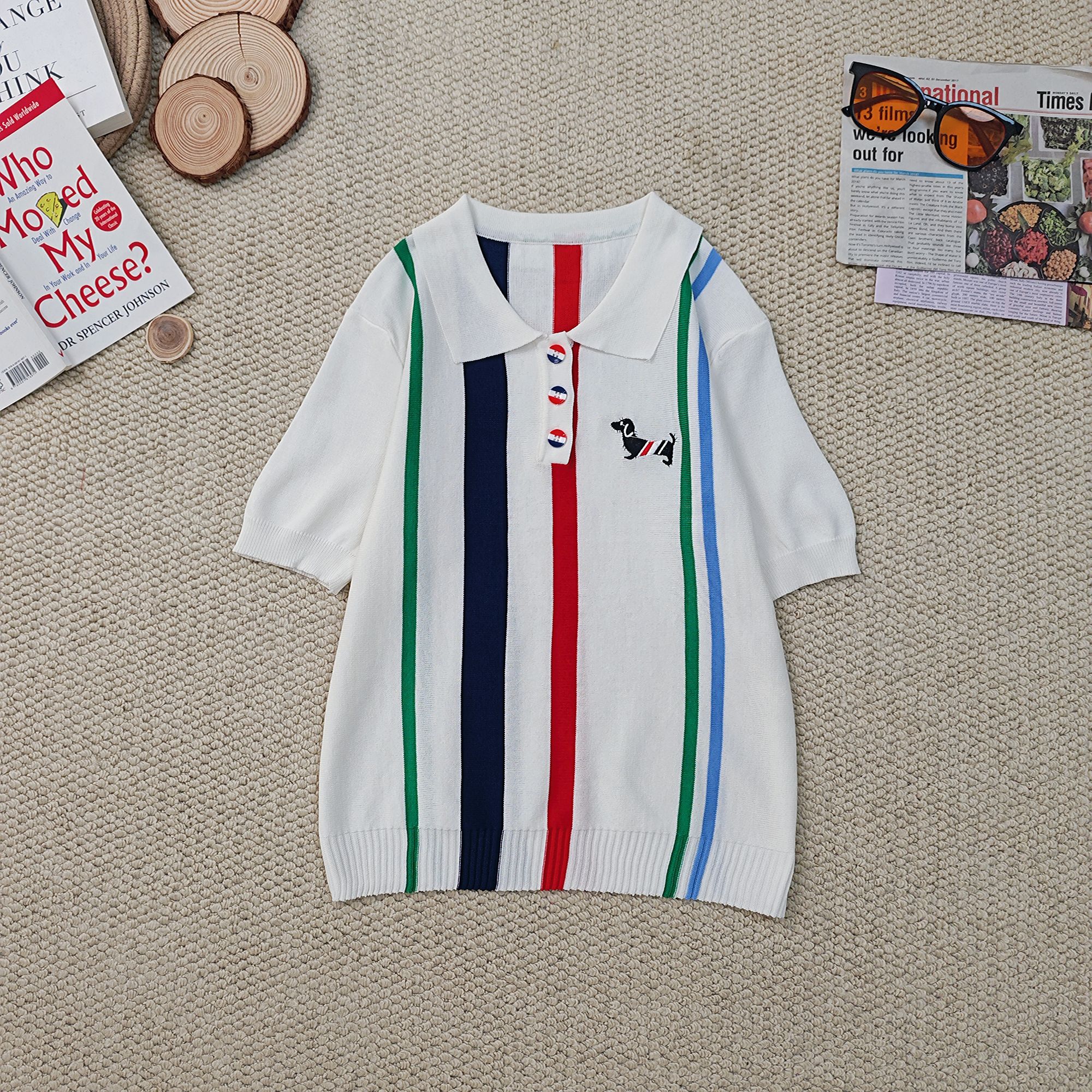 2025夏季新款宽松冰麻针织条纹polo领短袖T恤3307
