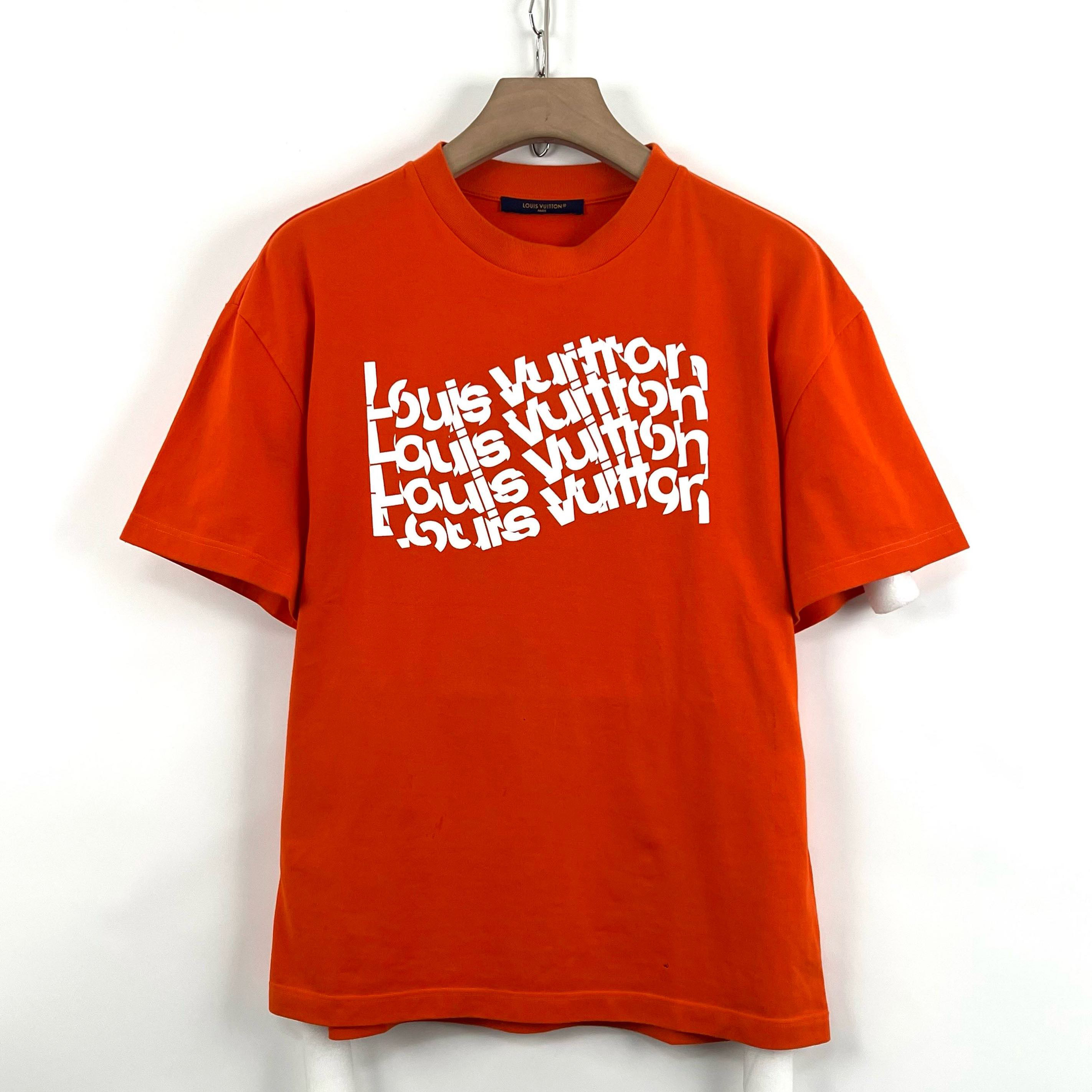 95新 LouisVuitton/路易威登 97新/m码/橘色弹幕logo短袖/0398