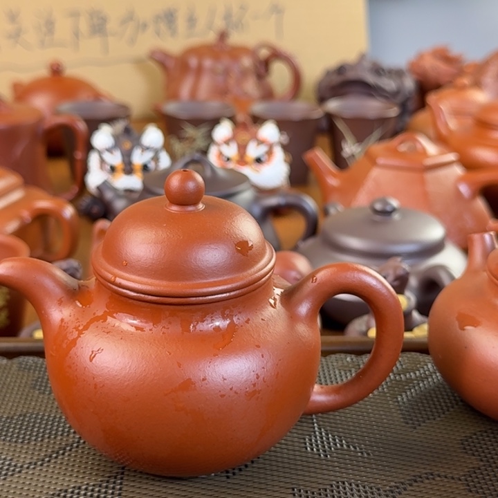 紫砂茶壶朱泥全手掇球200毫升