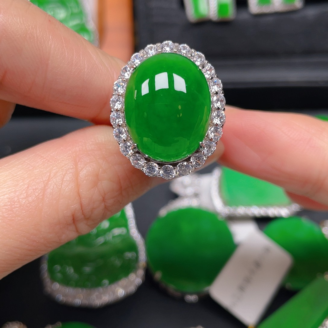 银S925镶嵌戒指翡翠戒指