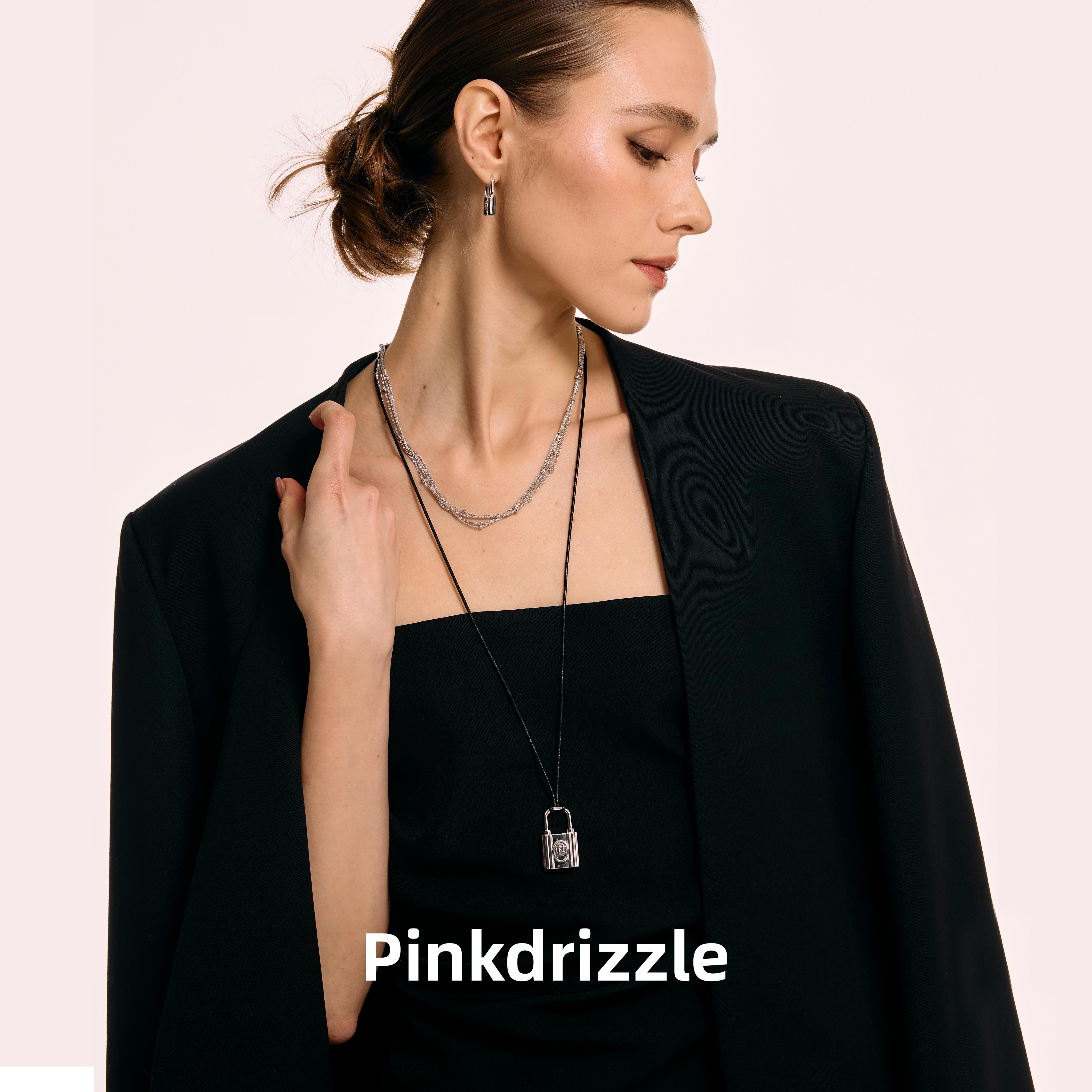 Pinkdrizzle 铜合金皮质项链 鎏光锁愿双链多戴法项链叠戴毛衣链