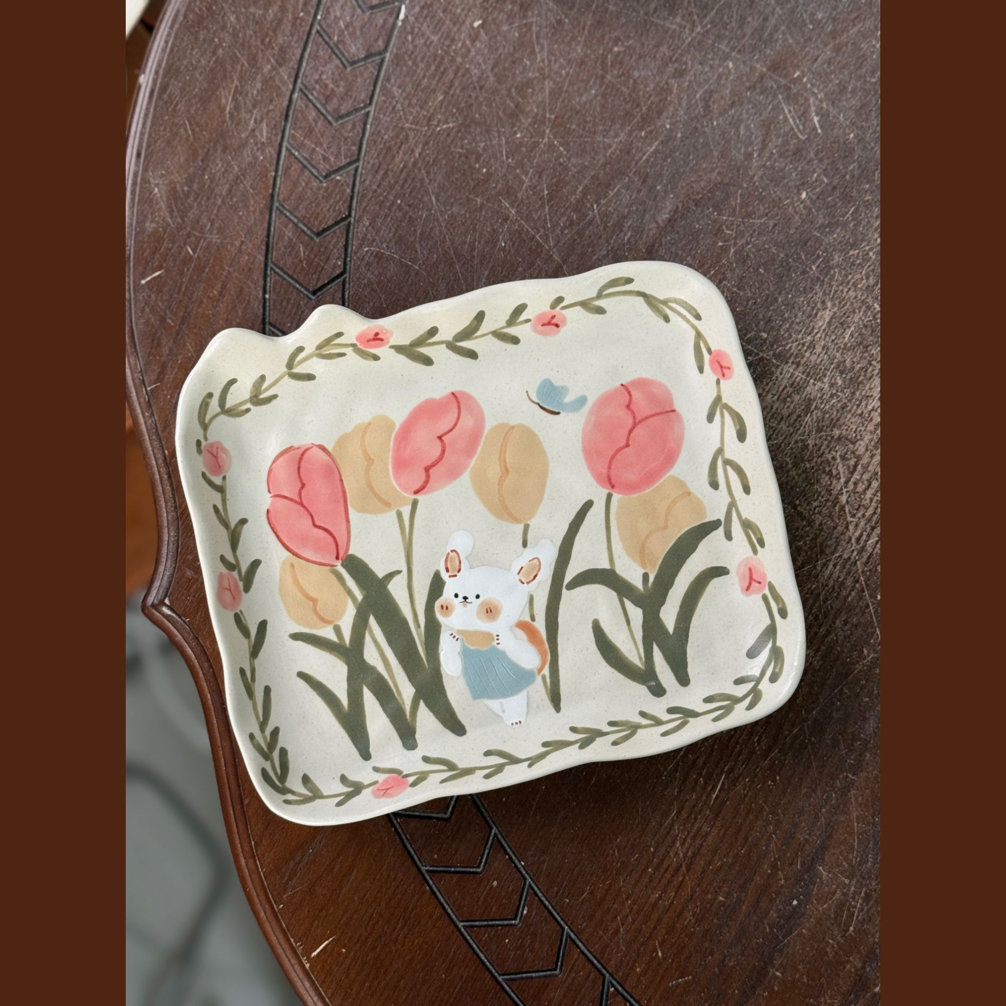 【稚兔探春】川谷原创郁金香花园小兔早餐盘炒菜盘