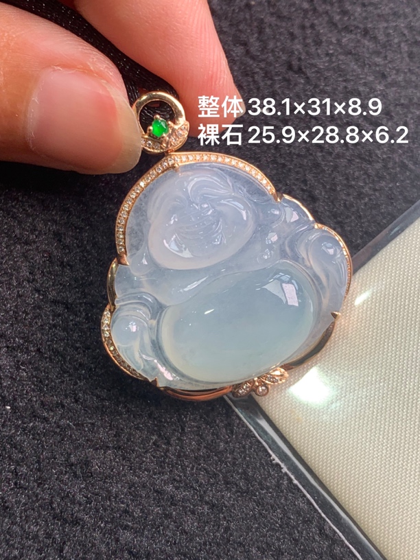 18k金镶嵌天然缅甸翡翠冰种佛公吊坠38.1-31-8.9/25.9-28.8-6.2