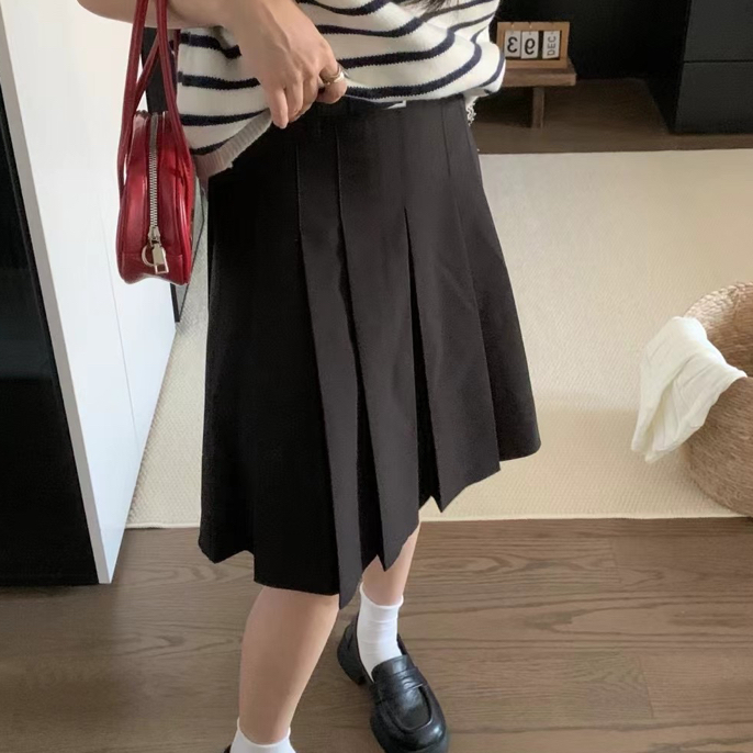 【百褶中裙+皮带】学院风百褶中长款显瘦女装半身裙