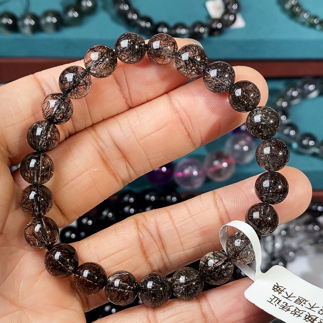 水晶手串未镶嵌黑发晶蕾丝8mm共生体