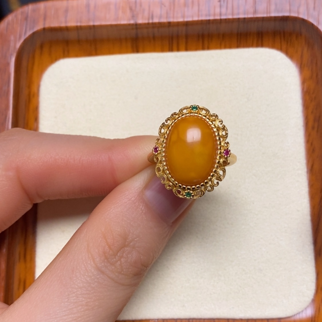 【闪购商品】蜜蜡戒指银S925镀金镶嵌戒指