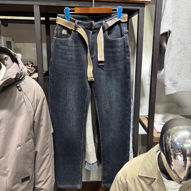 男冬季加绒加厚蓝色弹力牛仔裤正常小脚长裤6616