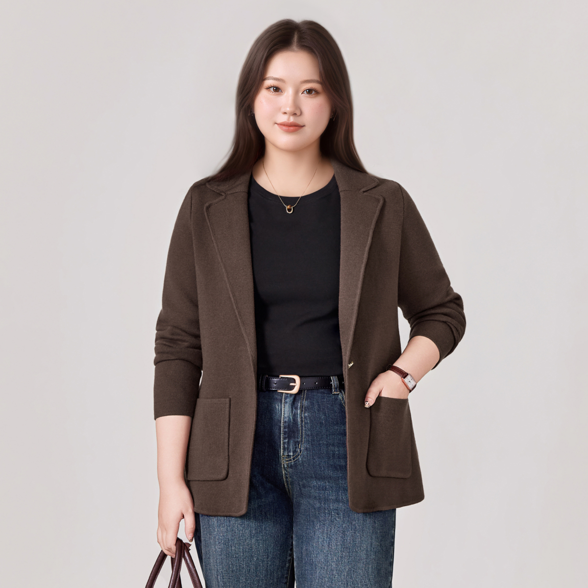 【现货大弹力】MsShe大码女装2025秋简约莫代尔纱外套B2509003