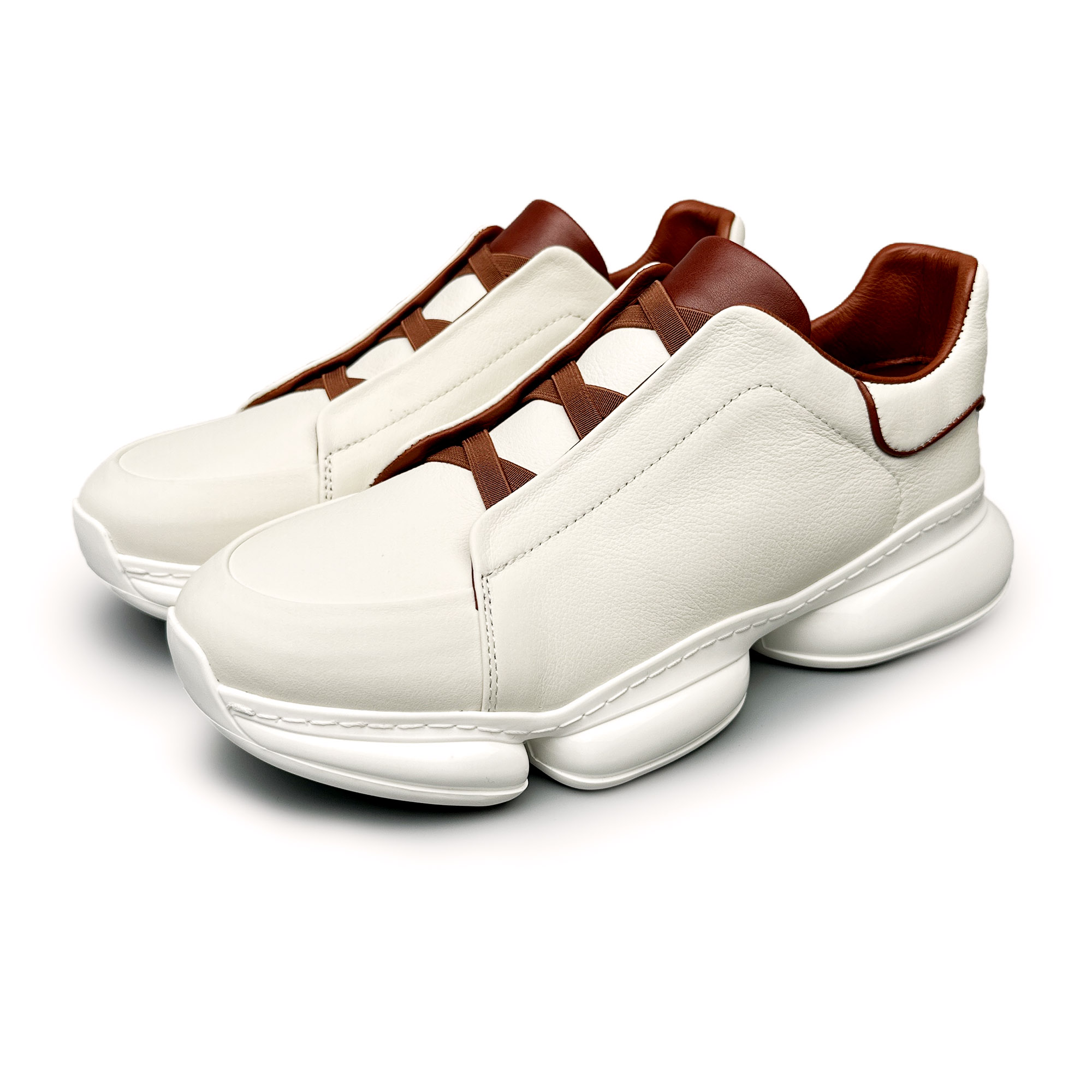 BIEUBRAYR/【气垫底】 白棕牛皮气垫底一脚蹬百搭休闲软弹鞋