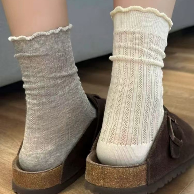 袜子女夏季薄款网眼镂空透气韩系ins纯色百搭中筒堆堆长袜欧若风