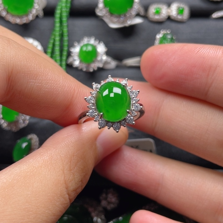 翡翠戒指银S925镶嵌戒指