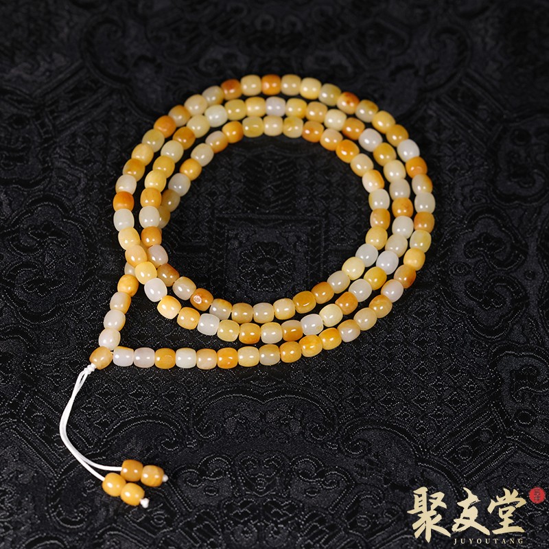 聚友堂王伟玉雕5.2*5mm新疆和田玉籽料白玉黄沁老型珠多圈手链656