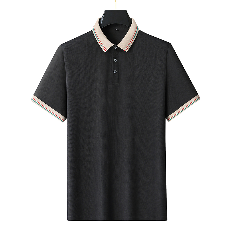 POLO衫男夏加肥加大码胖子翻领短袖宽松休闲异色拼接领半袖 1973