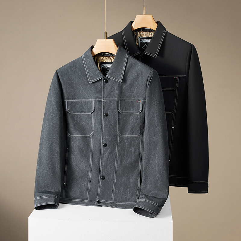 加大码男装秋冬翻领百搭复古工装男士短款加棉棉衣时尚休闲商务