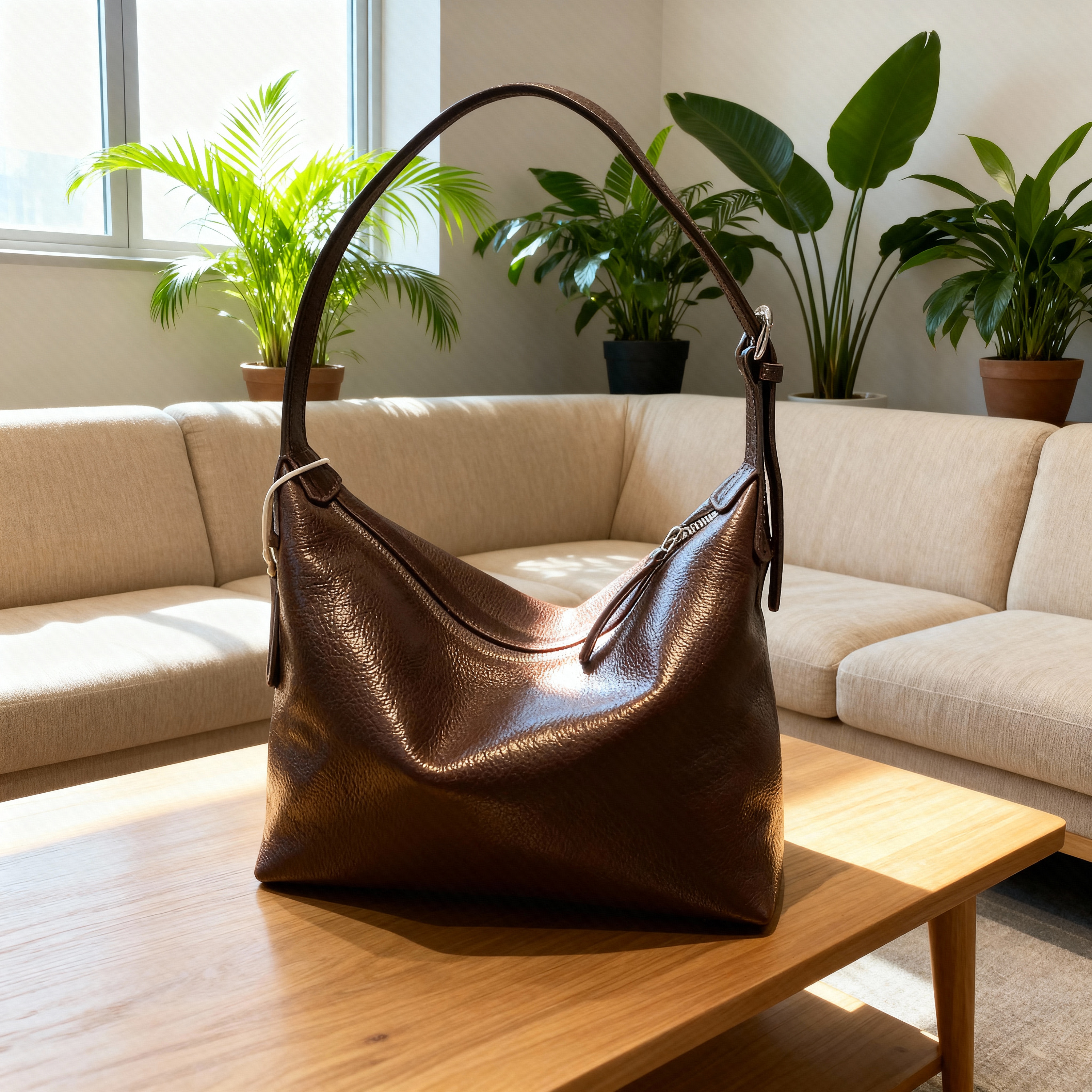 求Hobo 高货意大利进口A级植鞣原生态头层牛皮咖色单肩斜挎女包