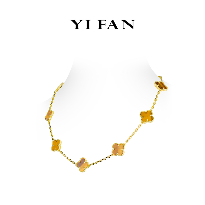 吊坠925银合成锆石 20483-金色虎眼四瓣花百搭10花百搭项链