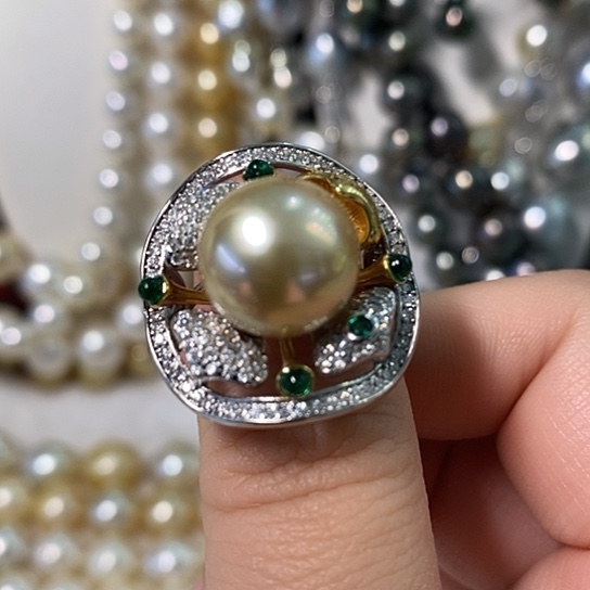 海水珍珠戒指银S925镶嵌12.6