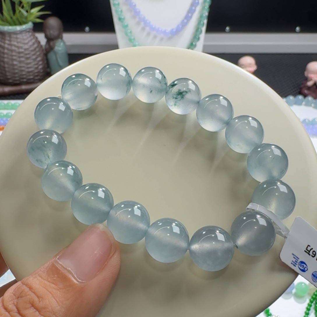 未镶嵌手链翡翠高冰玻芙蓉底蓝钢飘花卡12.8