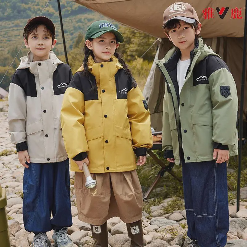雅鹿童装90绒羽绒服冲锋衣外套三合一中大男女童亲子装户外保暖