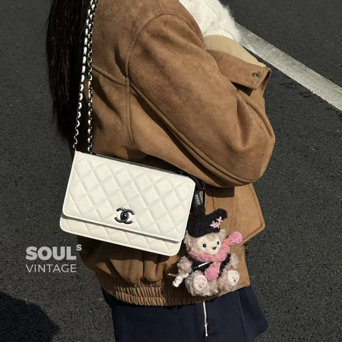 95新 Chanel/香奈儿 白黑 羊皮 trendycc woc单肩包/607571213