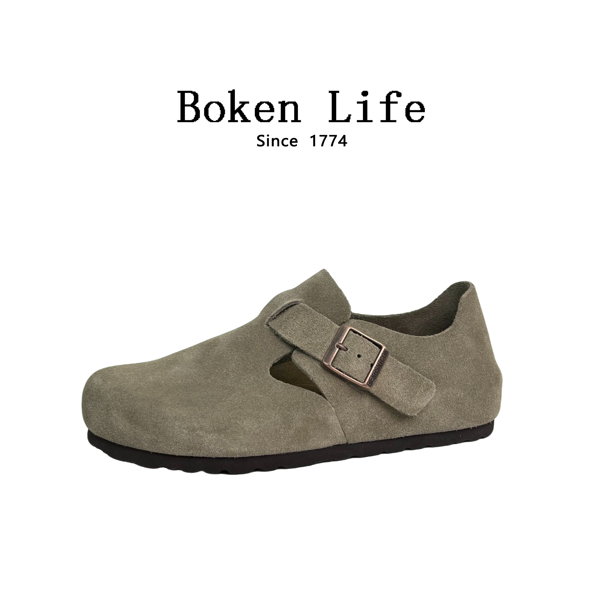 【全包3cm】全牛皮勃肯软木拖鞋女2025春季新款包头钓鱼博肯鞋男