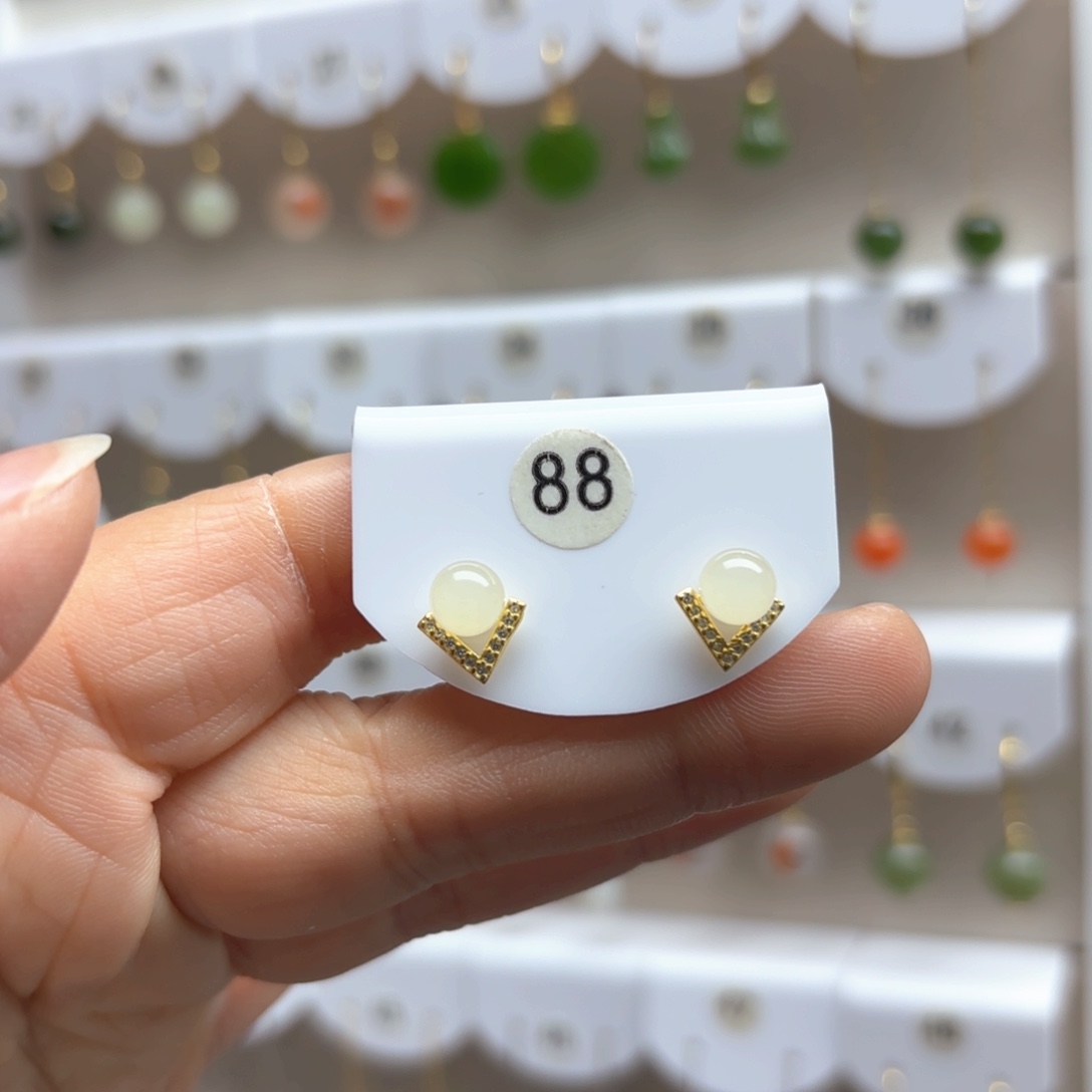 和田玉耳饰银S925镶嵌